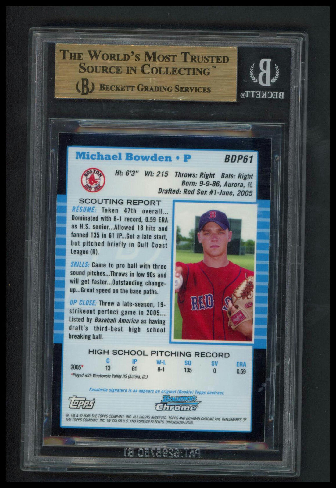 2005 Bowman Draft Picks & Prospects #BDP61 Michael Bowden Chrome BGS 9.5