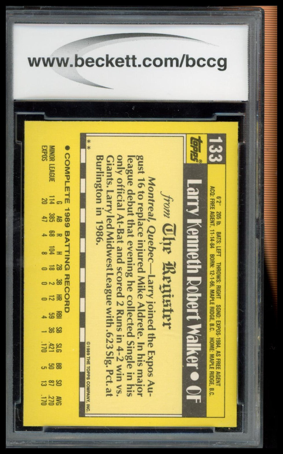 1990 Topps Major League Debut 1989 #133 Larry Walker BCCG 10