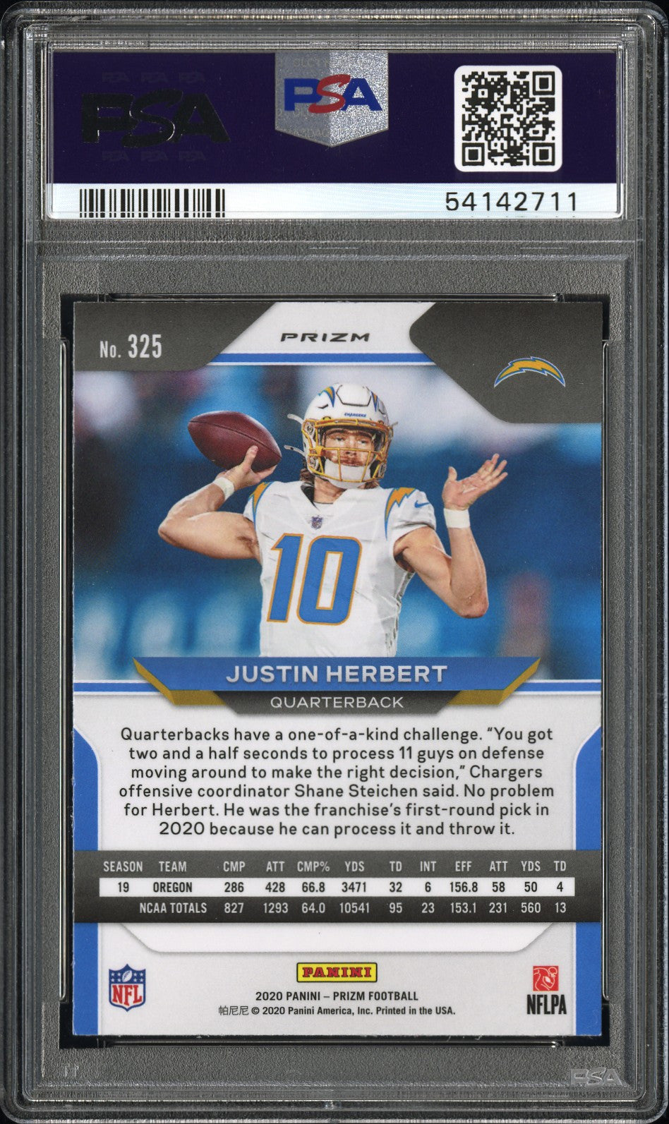 2020 Panini Prizm #325 Justin Herbert Red Ice PSA 9