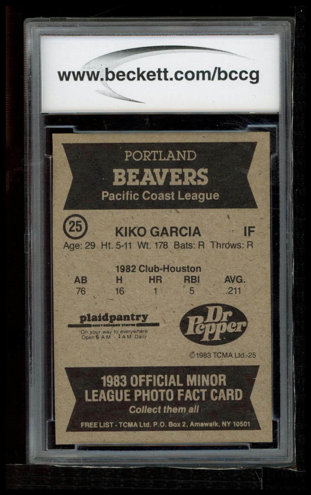 1983 TCMA Portland Beavers #25 Kiko Garcia BCCG 10