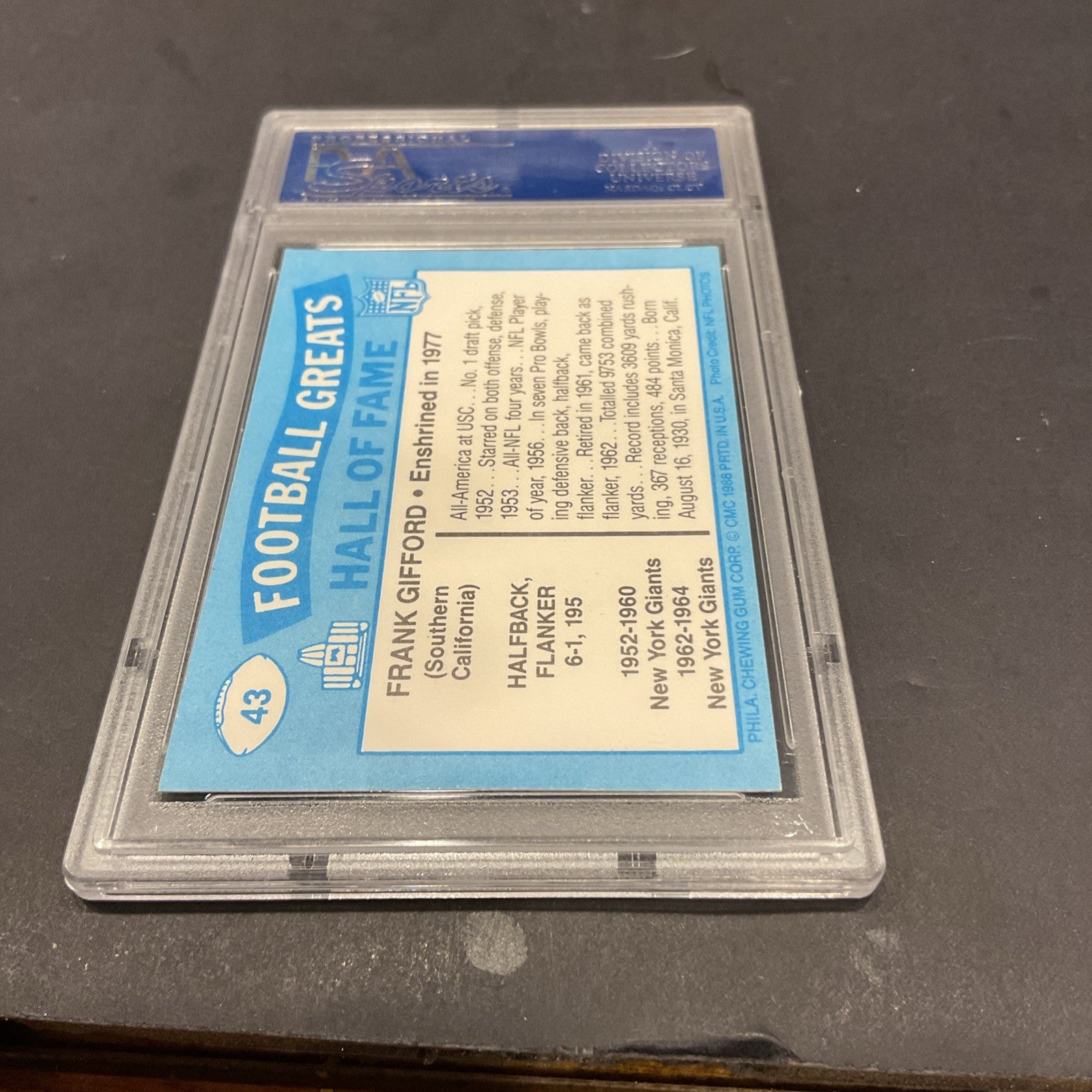 1988 Swell Greats,   #43 Frank Gifford PSA/DNA Autographed Card 