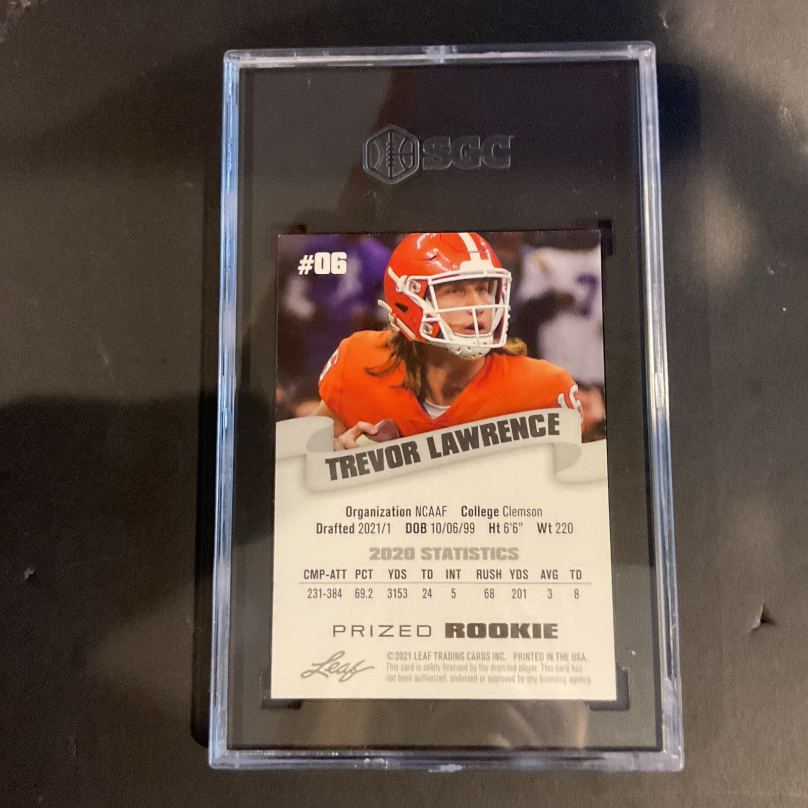 2021 Leaf # 06 Trevor Lawrence Prize Rookie SGC 10