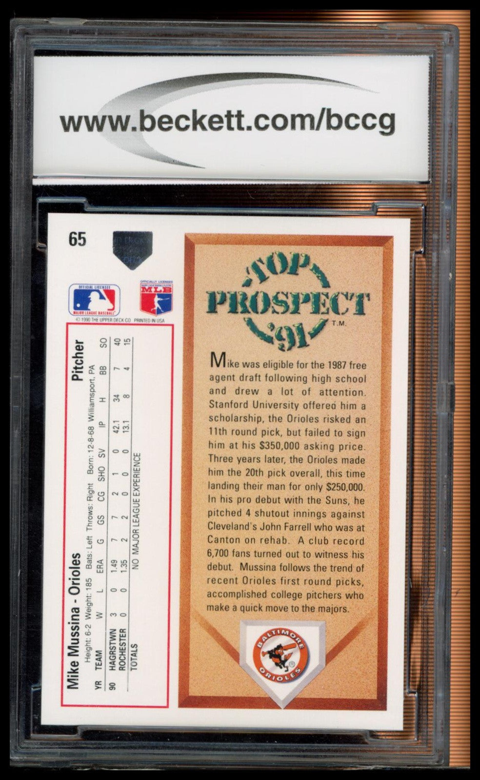 1991 Upper Deck #65b Mike Mussina SGC 10