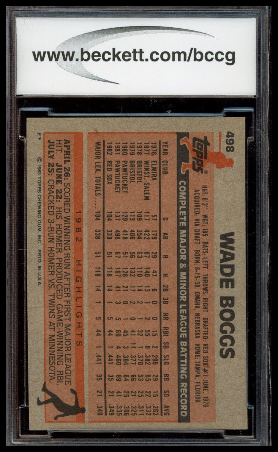 1983 Topps #498 Wade Boggs BCCG 8