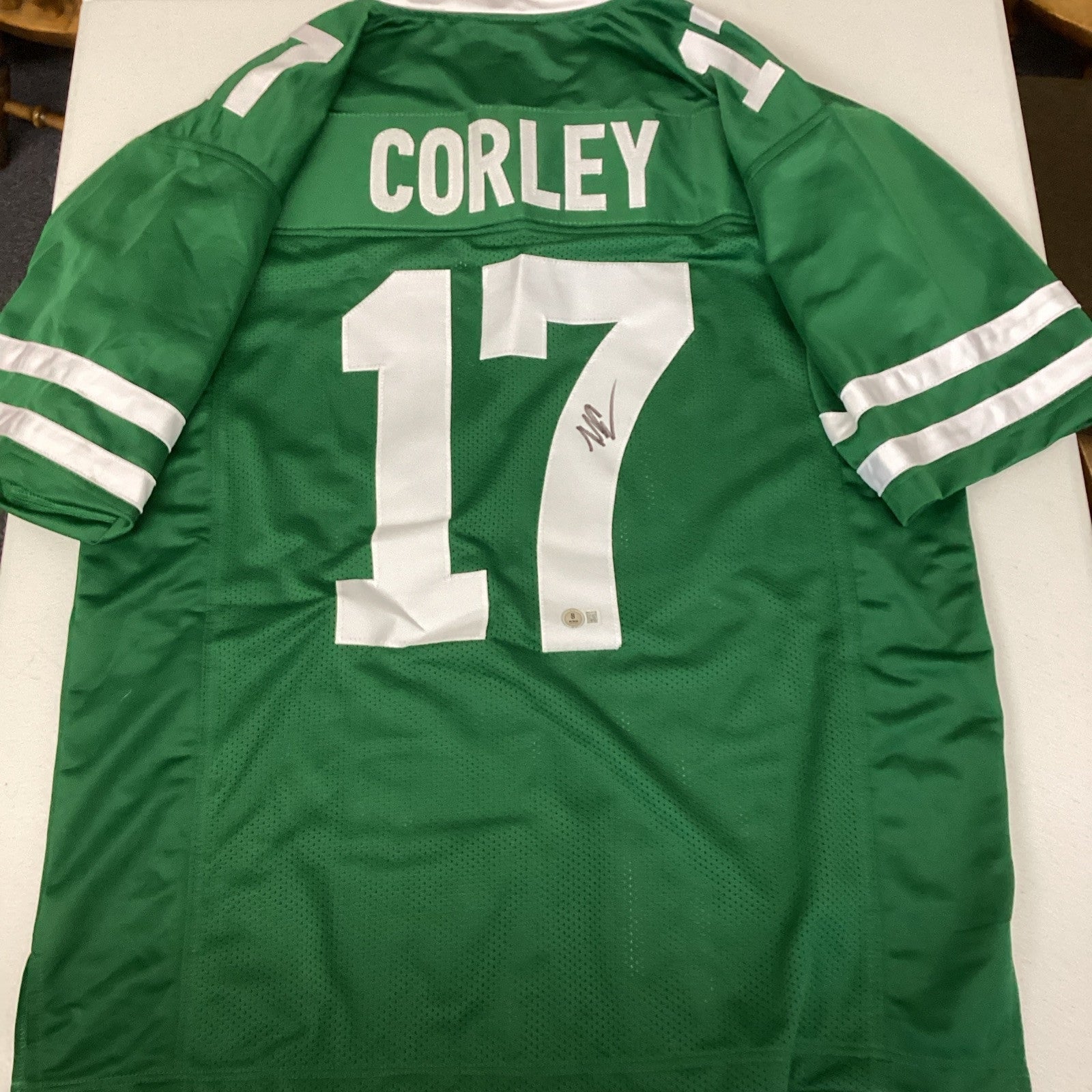 New York Jets ~ Malachi Corley ~ Signed Green Football Jersey Beckett Authentic!