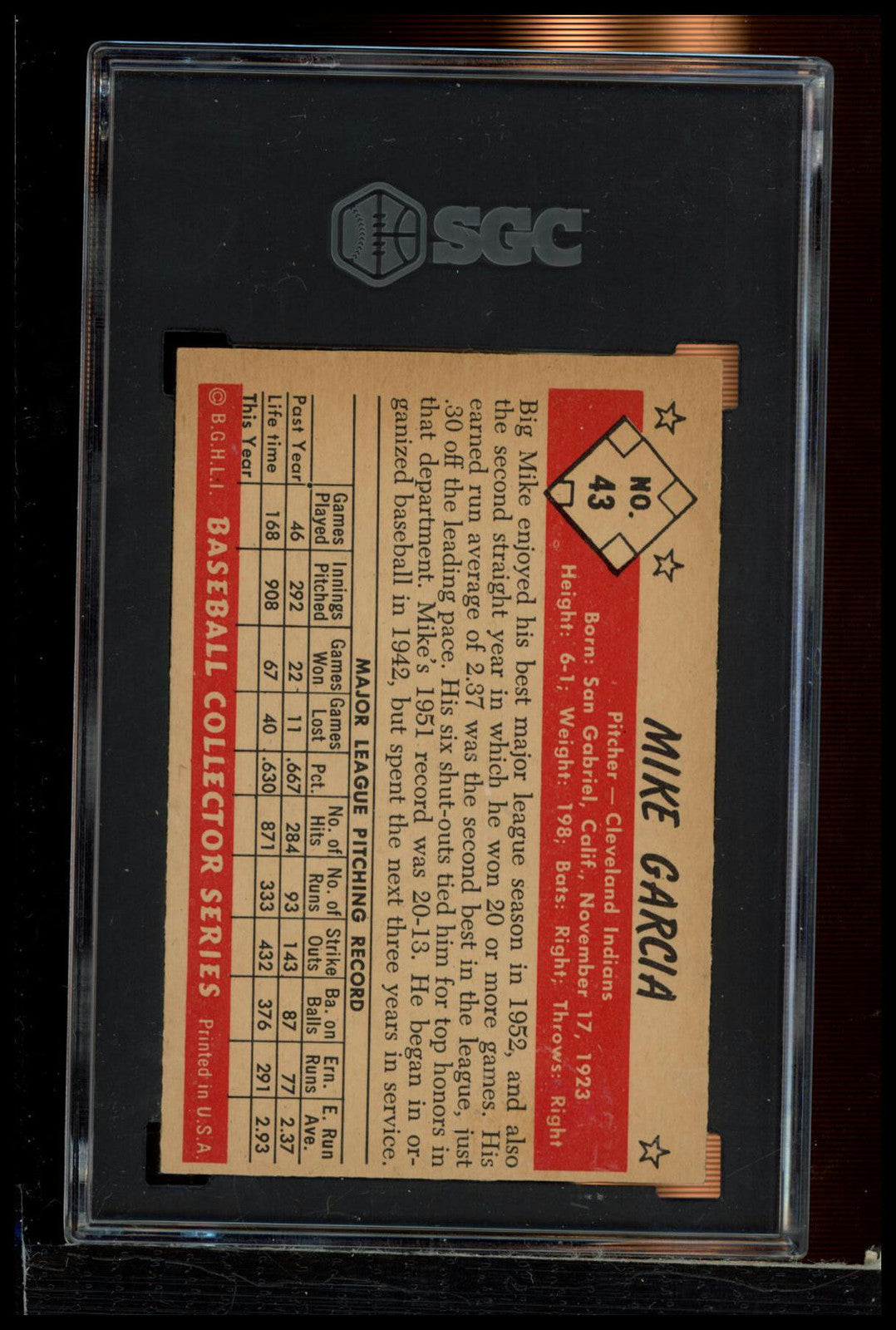 1985 Dover 1953 Bowman Color #43 Mike Garcia SGC 2.5