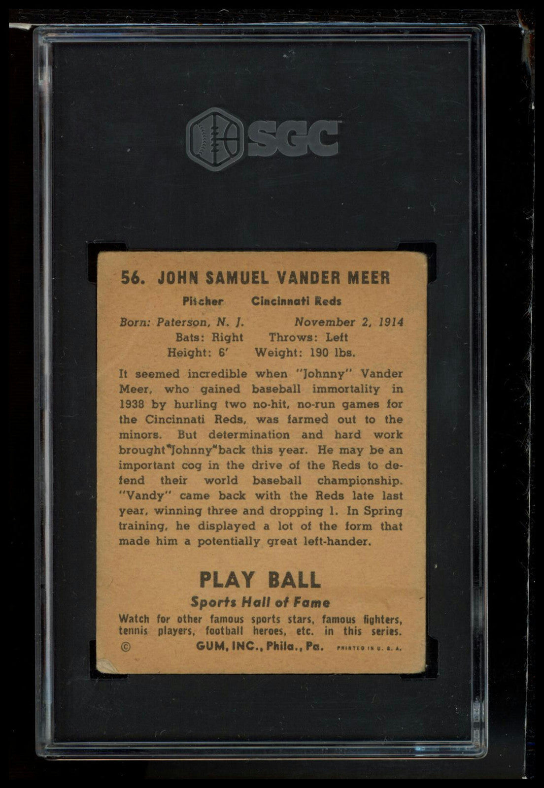 1941 Play Ball #56 Vandy Vander Meer SGC 2