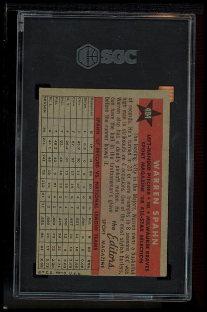 1958 Topps 3#494 Warren Spahn SGC