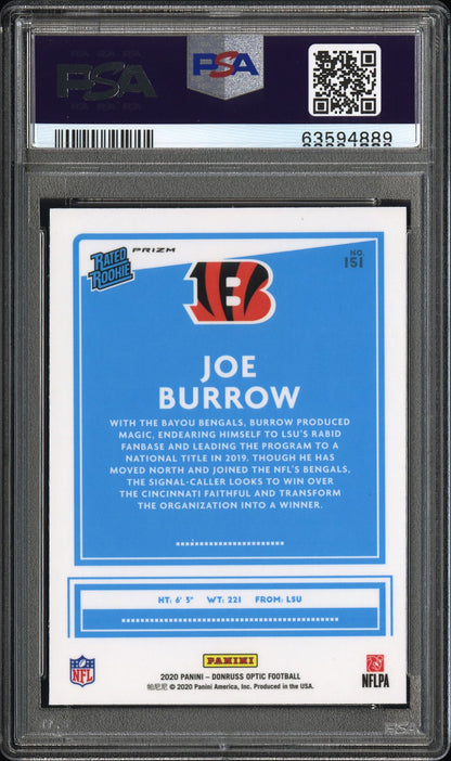 2020 Panini Donruss Optic #151 Joe Burrow Blue Hyper PSA 10 #/299