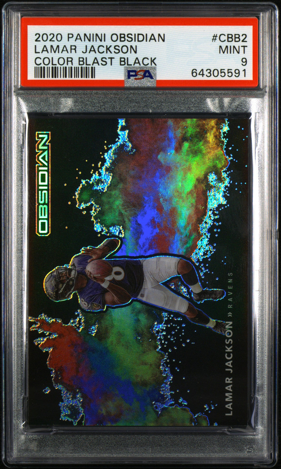 2020 Panini Obsidian #CBB2 Lamar Jackson Color Blast Black PSA 9