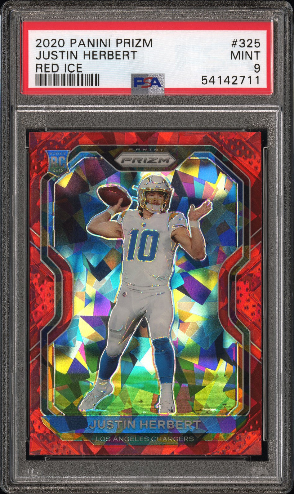 2020 Panini Prizm #325 Justin Herbert Red Ice PSA 9