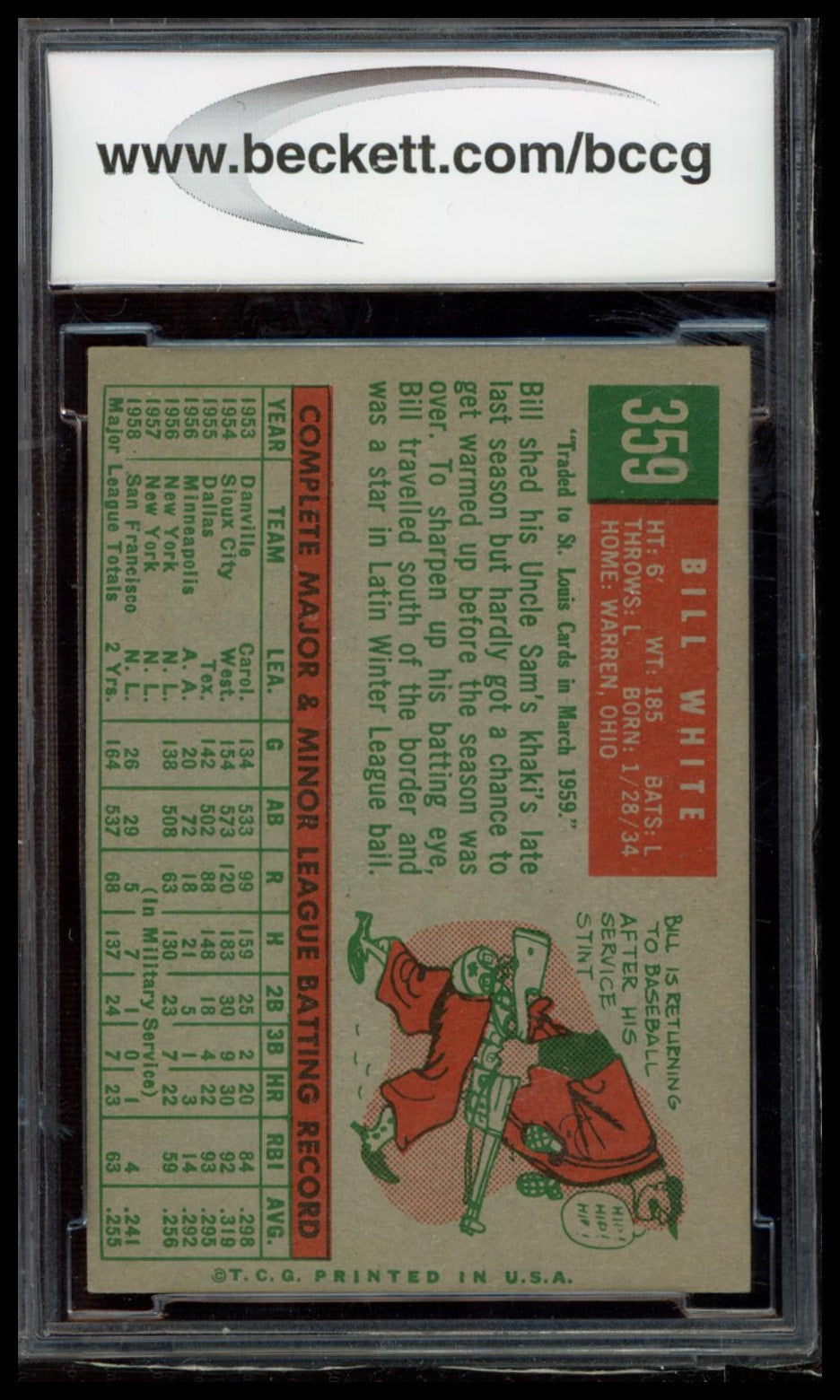 1959 Topps #359 Bill White BCCG 7