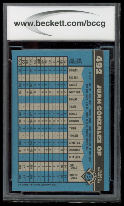 1990 Bowman #492 Juan Gonzalez BCCG 10