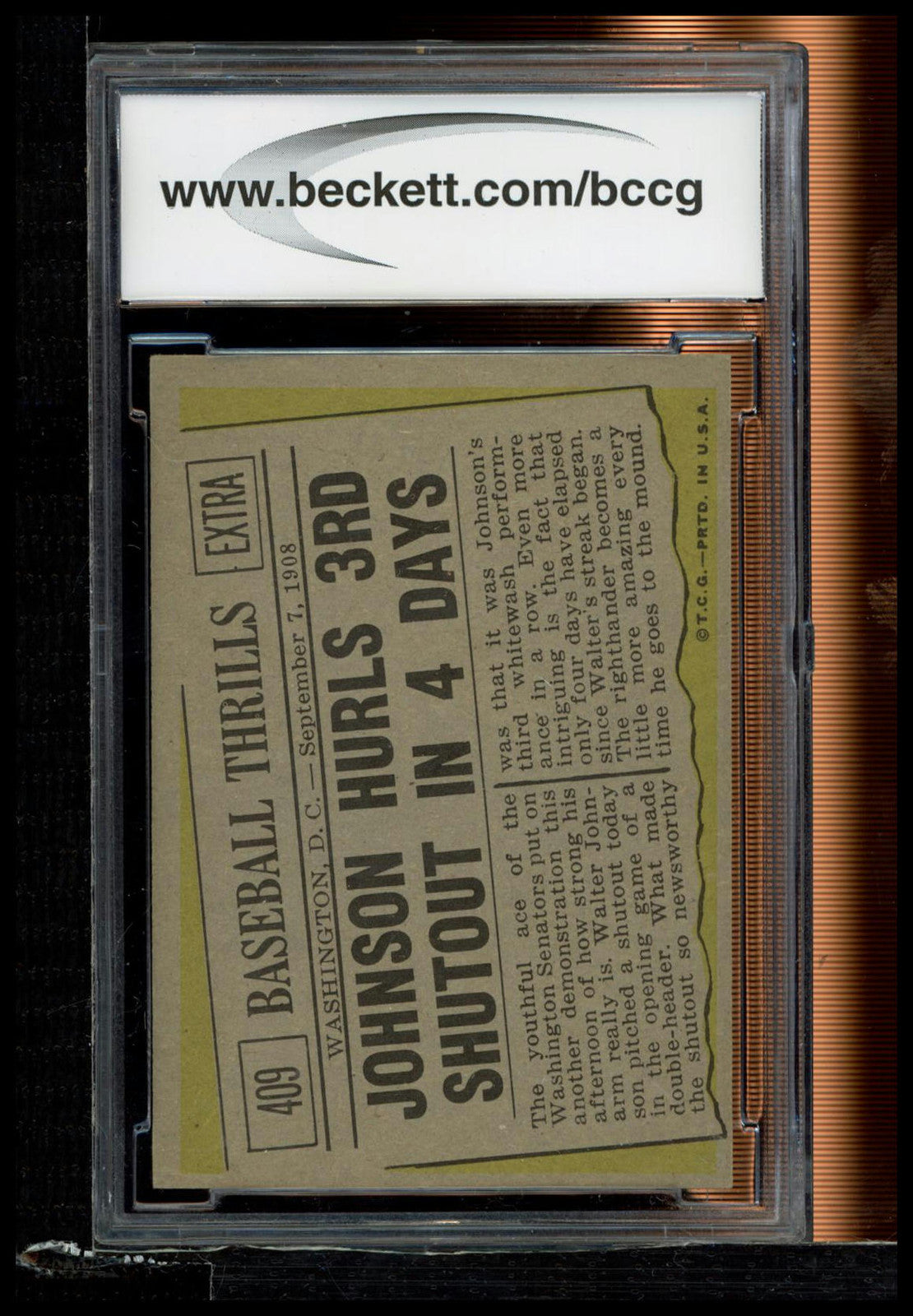 1961 Topps #409 Johnson Hurls 3rd Shutout in 4 Days BCCG 7