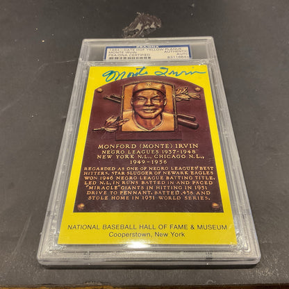 MONTE IRVIN PSA/DNA SIGNED HOF GOLD POSTCARD PLAQUE AUTOGRAPH PSA 8 NM-MT