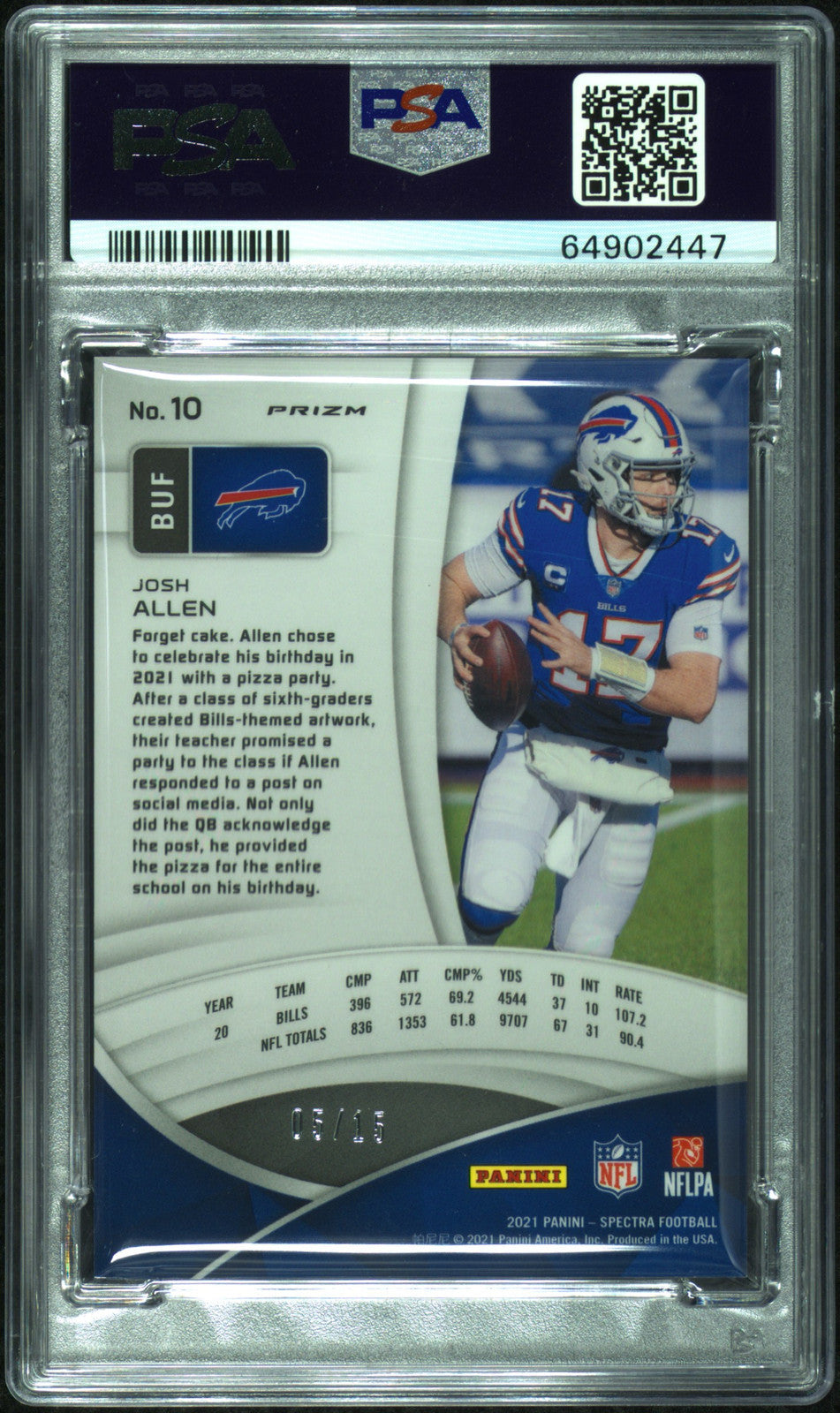 2021 Panini Spectra #10 Josh Allen Orange PSA 9