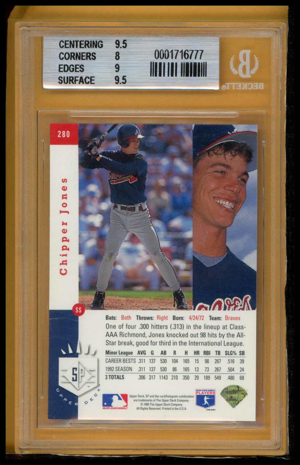1993 SP #280 Chipper Jones BGS 8.5