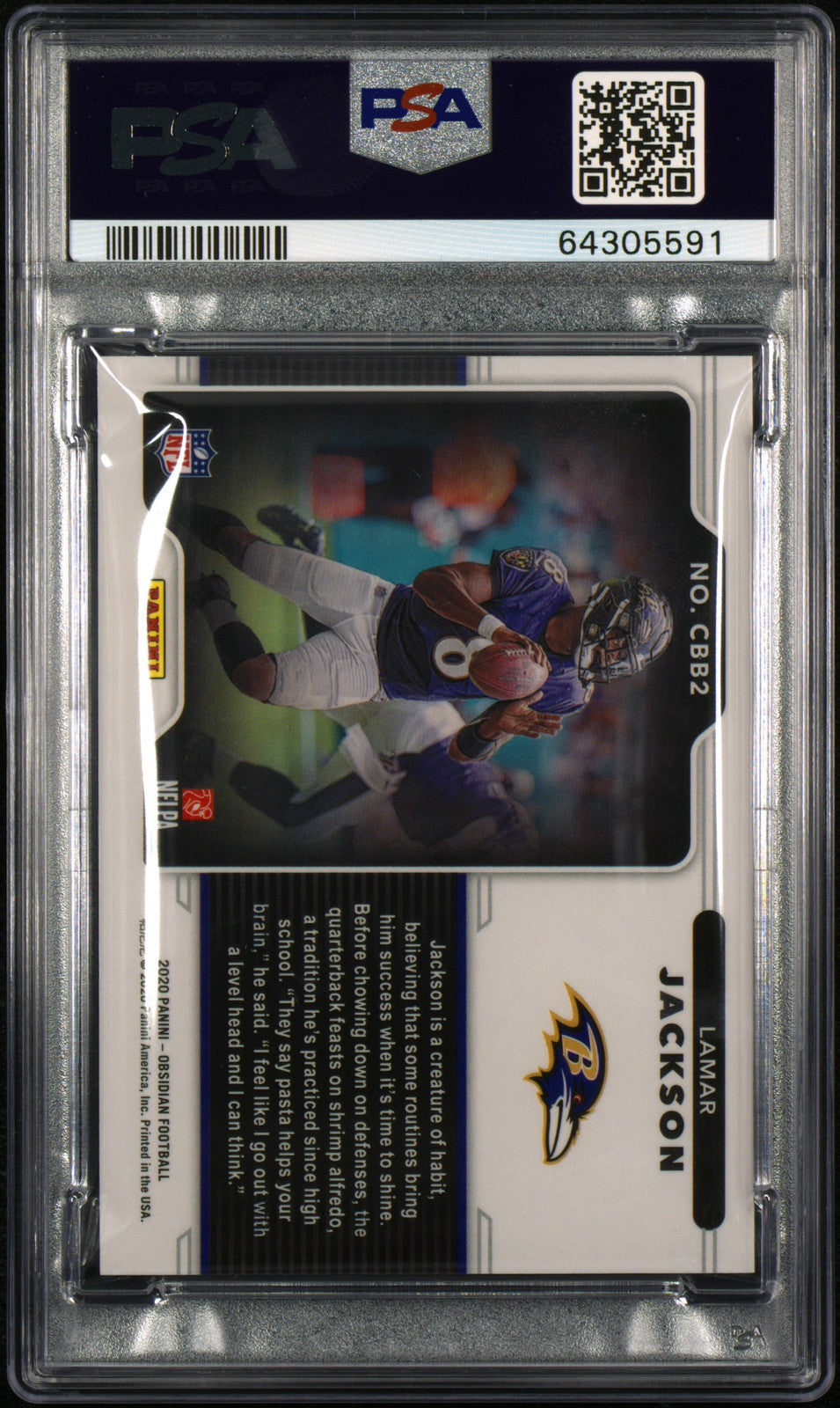 2020 Panini Obsidian #CBB2 Lamar Jackson Color Blast Black PSA 9
