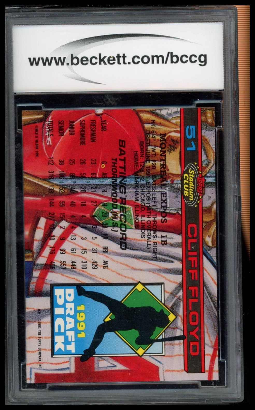 1992 Stadium Club Dome #51 Cliff Floyd BCCG 10