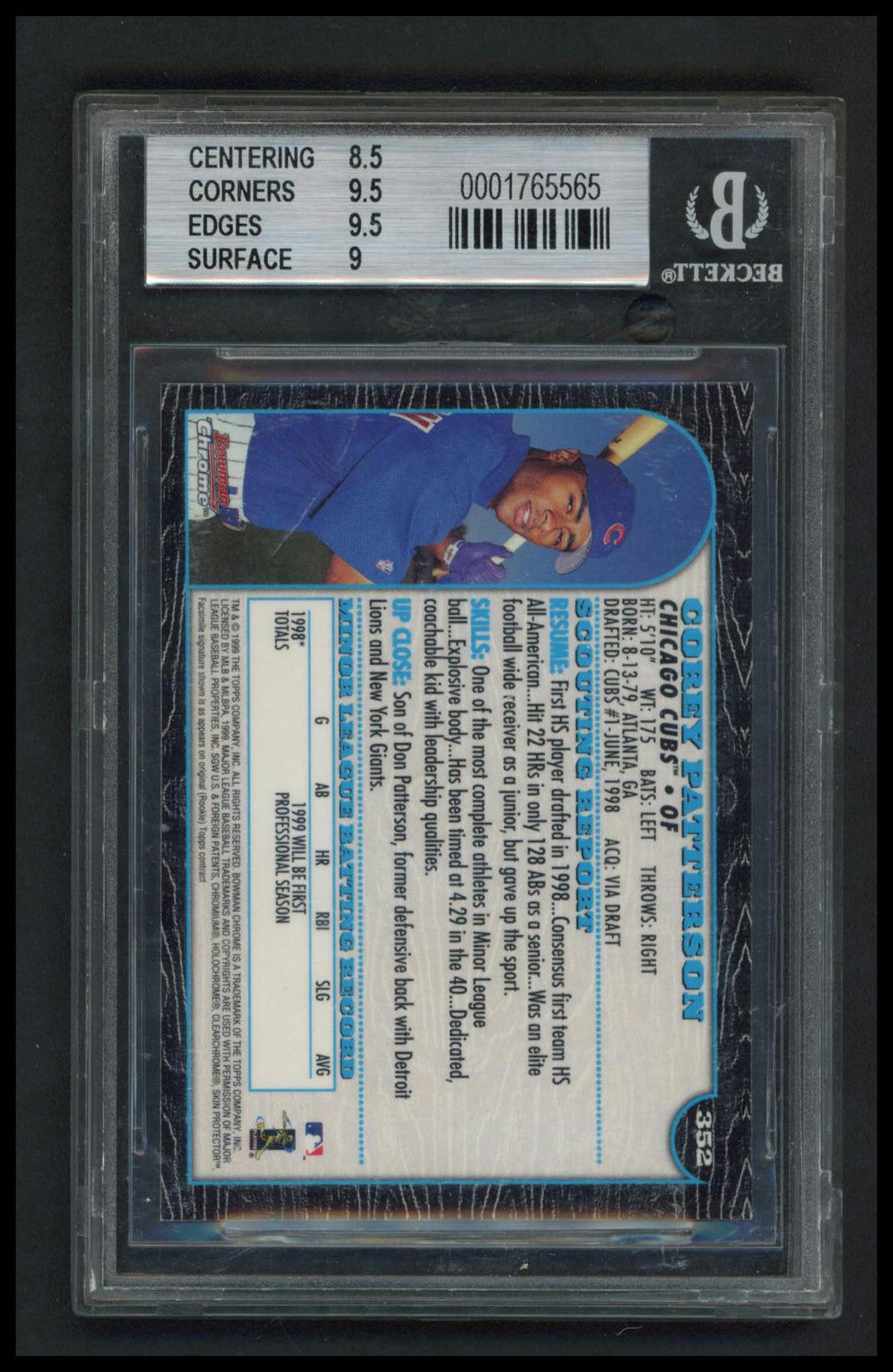 1999 Bowman Chrome #352 Corey Patterson BGS 9