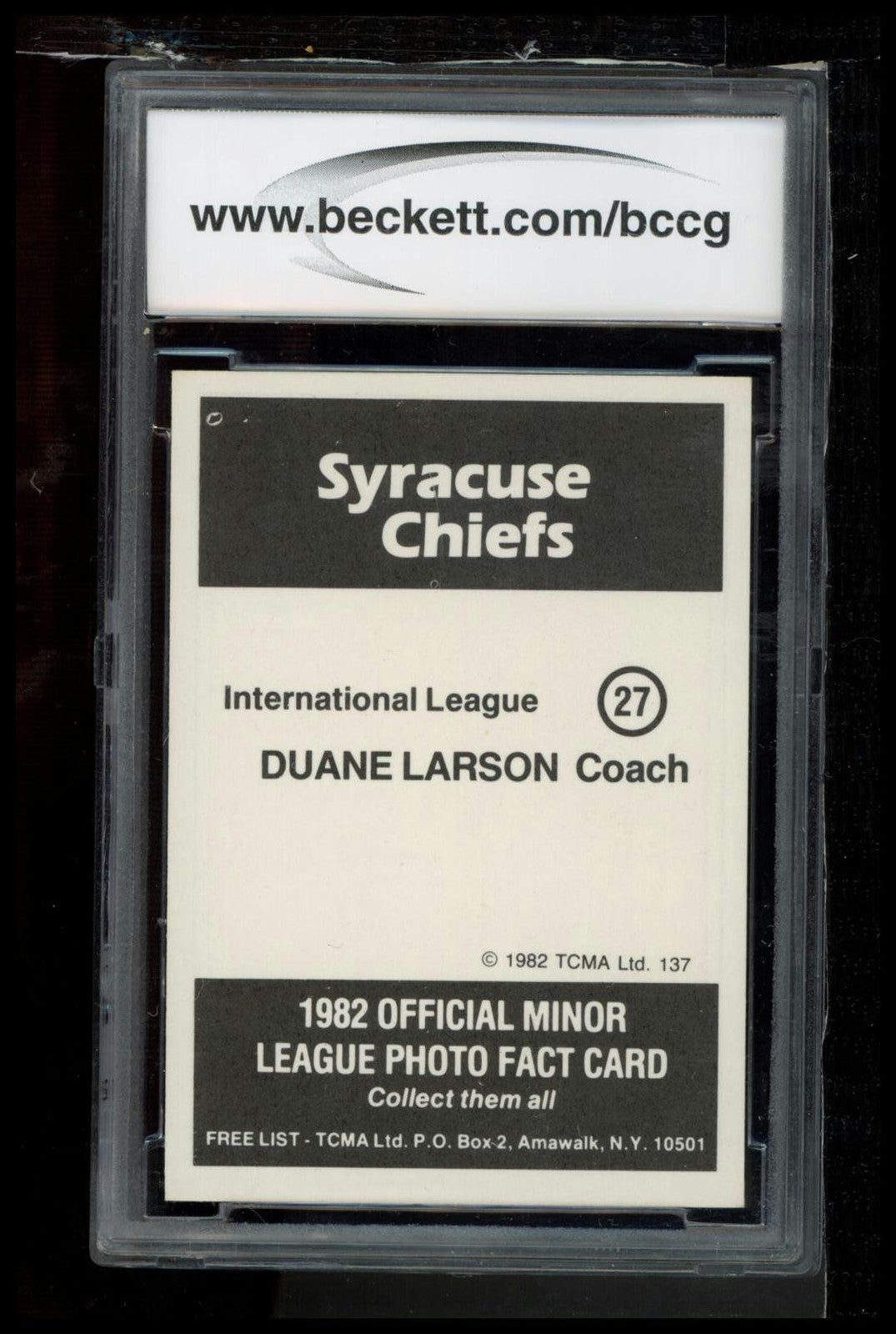 1982 TCMA Syracuse Chiefs #27 Duane Larson BCCG 8