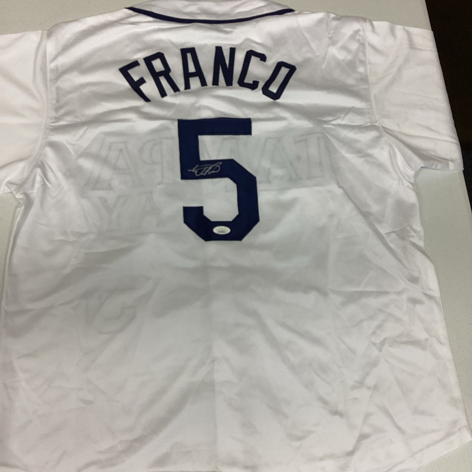 Autographed/Signed Wander Franco Tampa Bay White Baseball Jersey JSA COA