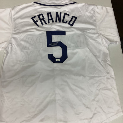 Autographed/Signed Wander Franco Tampa Bay White Baseball Jersey JSA COA