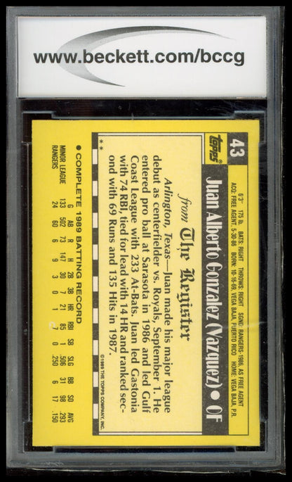 1990 Topps Major League Debut 1989 #43 Juan Gonzalez BCCG 9