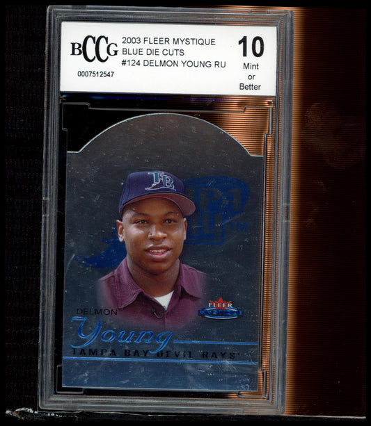 2003 Fleer MystiqueBlue Die Cut Rookie Unveiling #124 Delmon Young BCCG 10 #/200