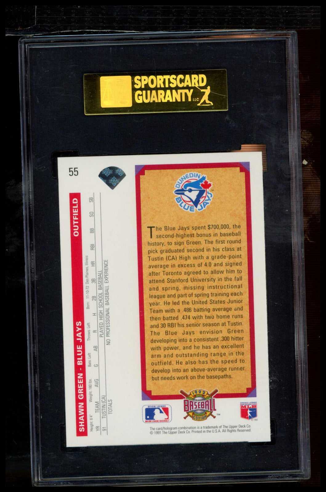 1992 Upper Deck #55 Shawn Green SGC 9