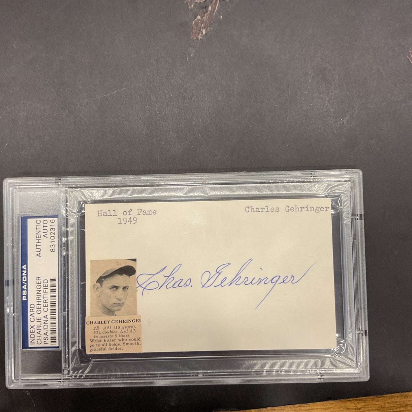 Charlie Gehringer Signed Autographed Index Card PSA DNA Slabbed Tigers HOF