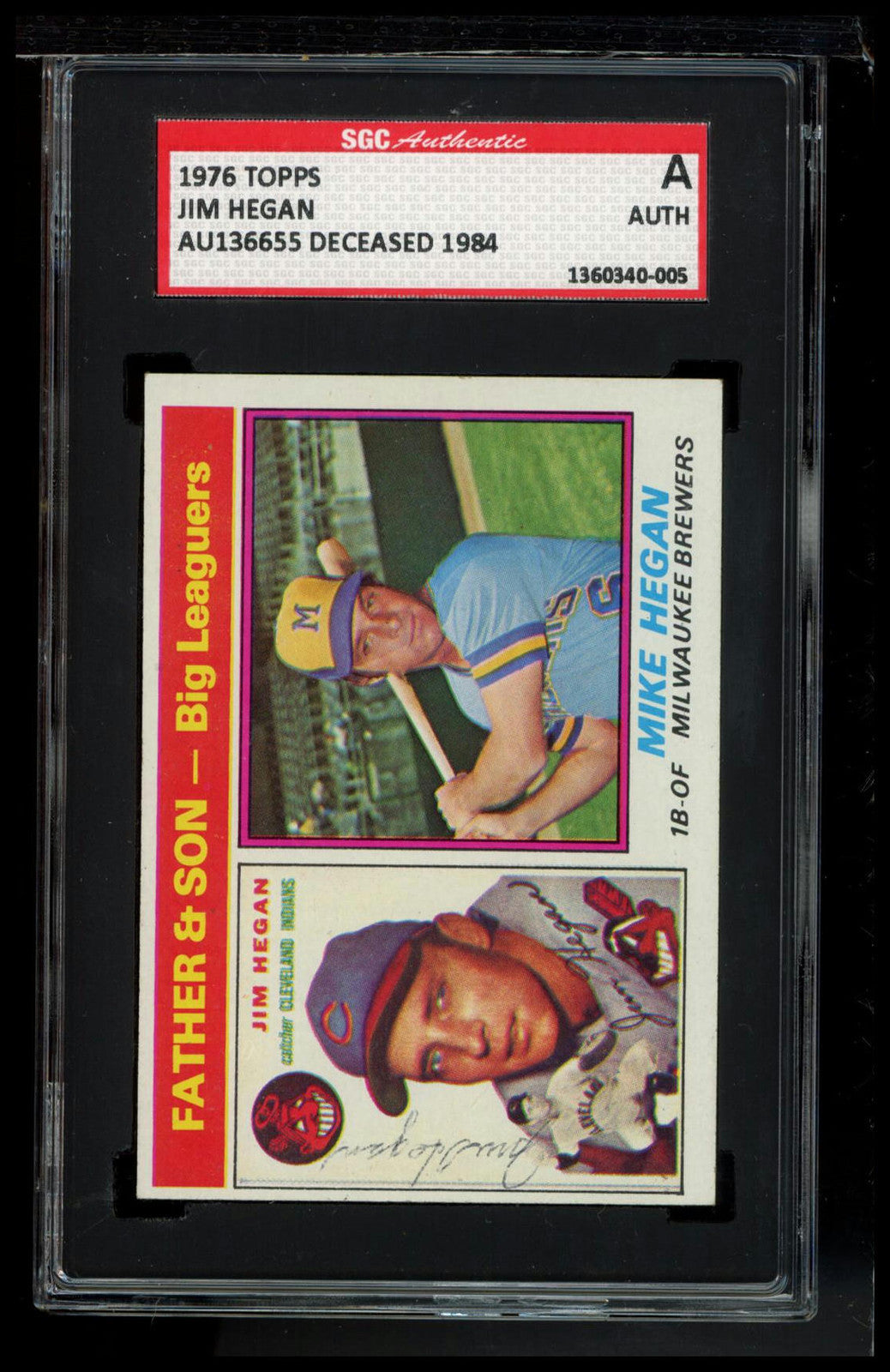 1976 Topps #69 Jim Hegan / Mike Hegan SGC Authentic